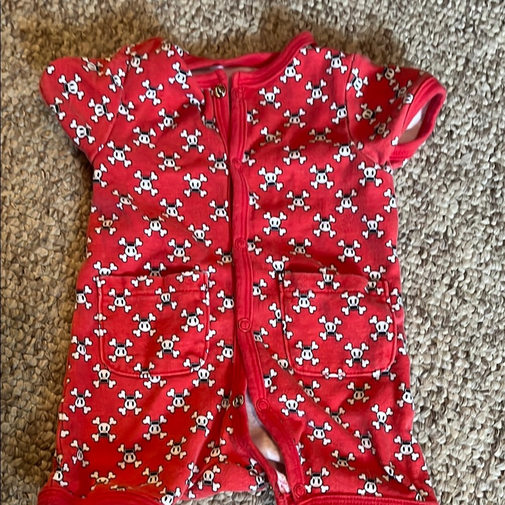 Red Baby One Piece SMALL PAUL with Skull Pattern